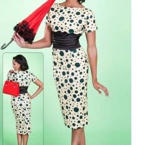 Tatyana – Bettie Page Spotty Pin Up Wiggle Midi Pencil Dress Size L